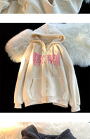 Autumn Puff Print Hooded Cardigan Sweater For Teens