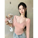 Elegant Lace Trim Nightwear Stylish Long Sleeve Top Chic