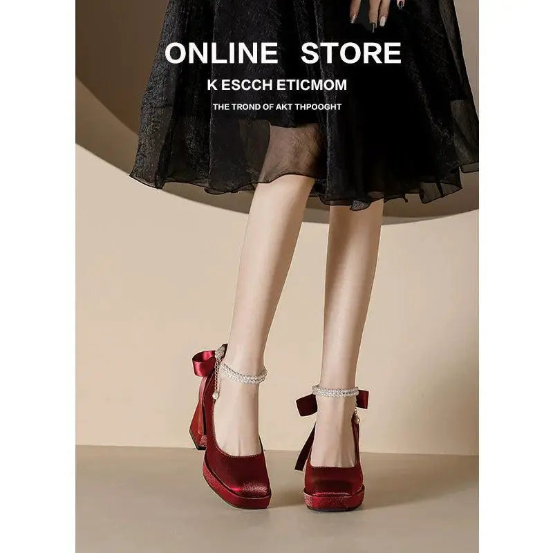 Fairy Satin Strap Retro Heels Elegant Magical Style