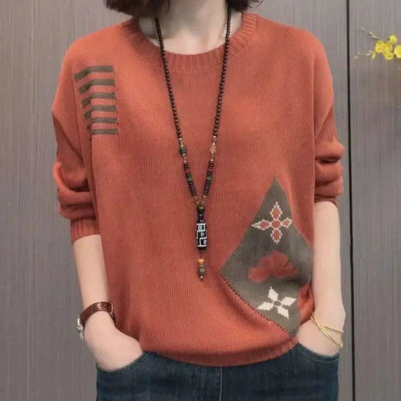 Ethnic Jacquard Sweater Cozy Wool Blend Chic Comfort