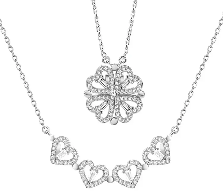 Valentine's Day Sterling Silver Clover Pendant Necklace - OurLum.com