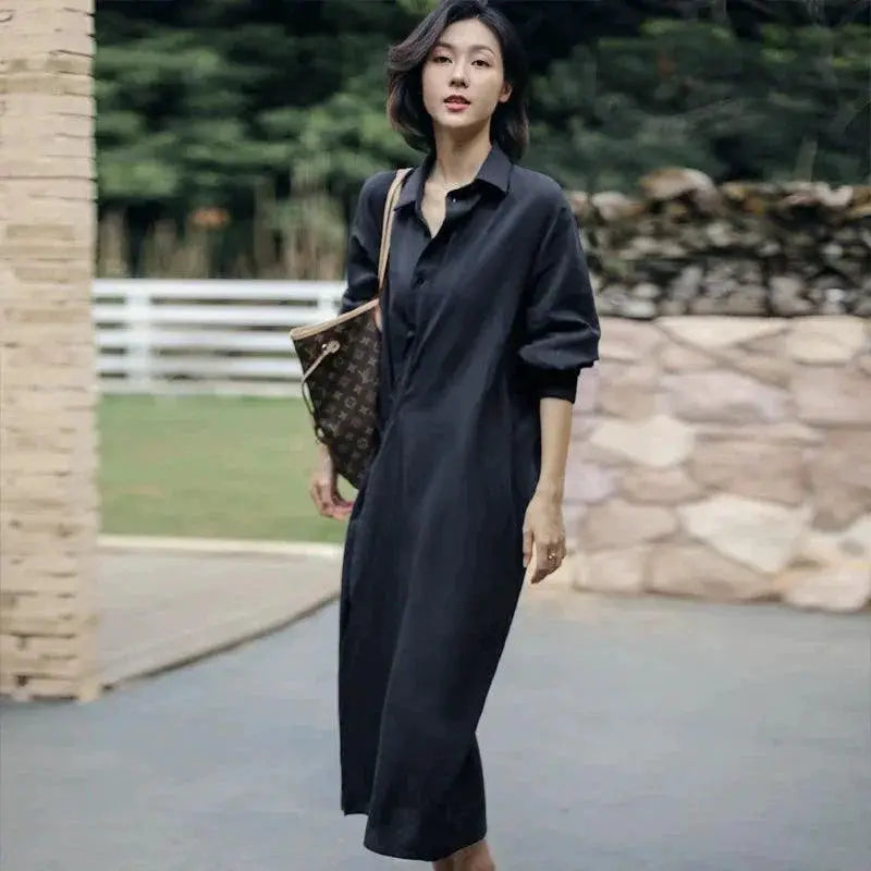 Sensual Shirt Dress Luxury Linen Cotton Polo Overknee Dress