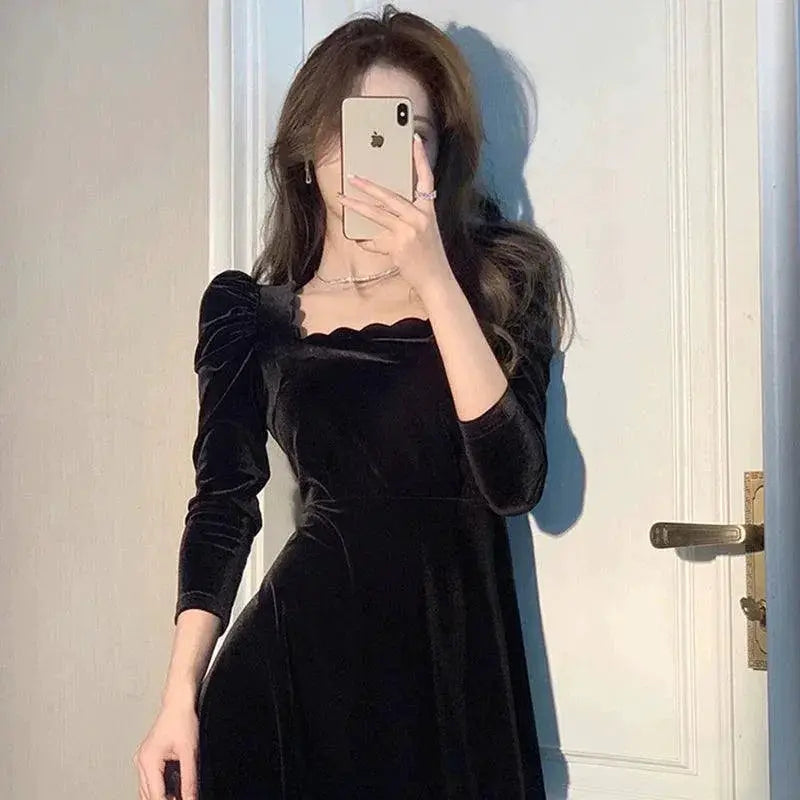 Gold Velvet Evening Dress Royal Princess Elegance Gown