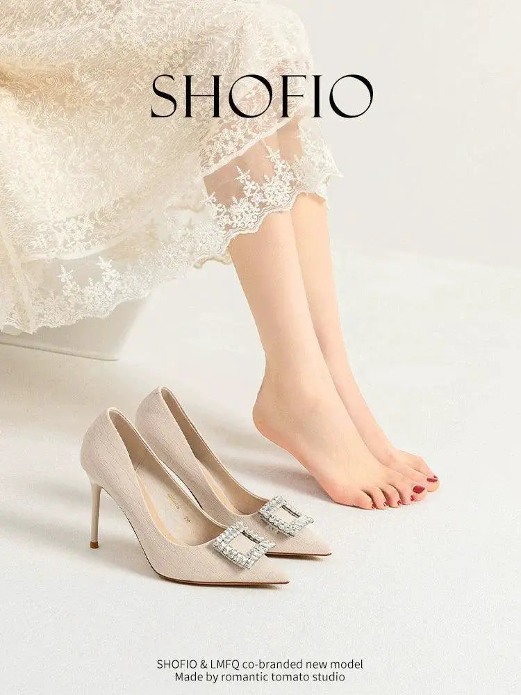 Genuine Leather Rhinestone High Heels For Stylish Women