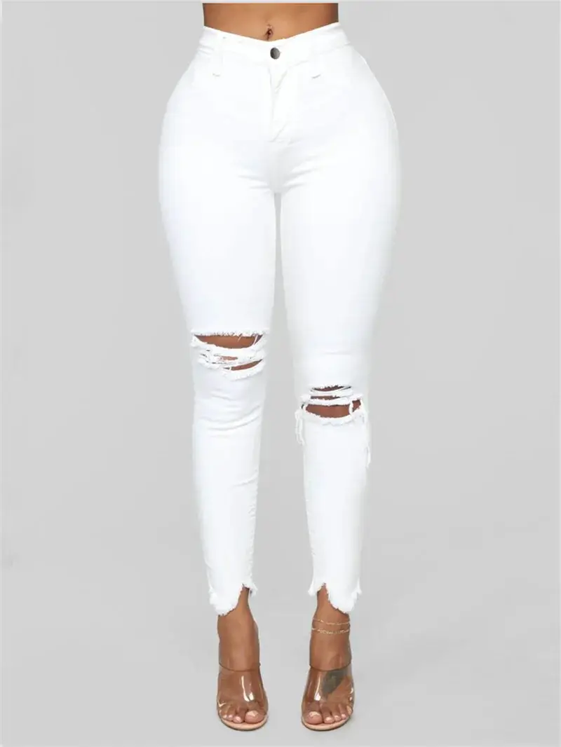 Tall Waist Ripped Jeans for Women Elastic Pants Fashion