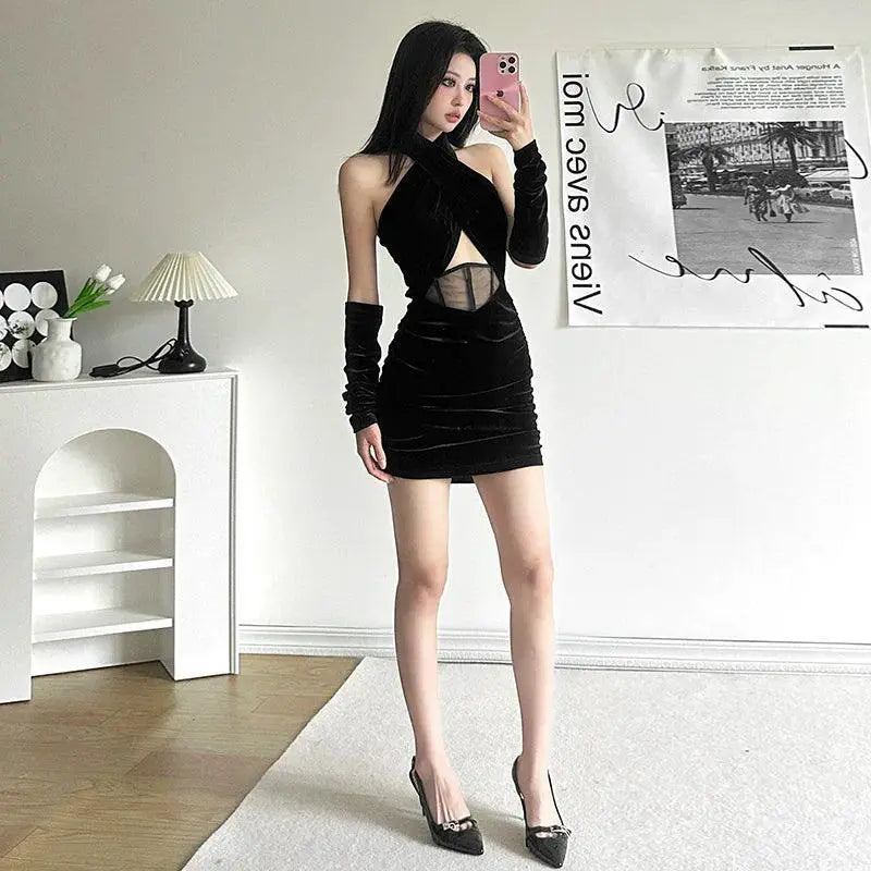 Sylcue Alluring Backless Halter Dress for Women Evening Wear