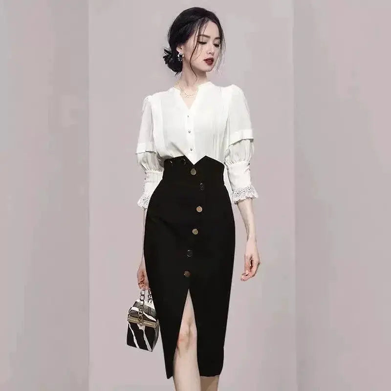 Autumn Elegance Nylon Dress Set Timeless Business Attire