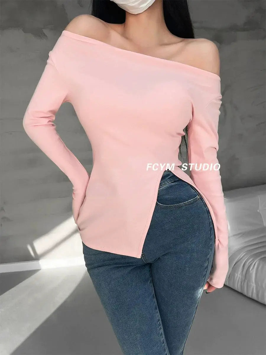 Seductive Off Shoulder Tee Trendy Streetwear Top For Women