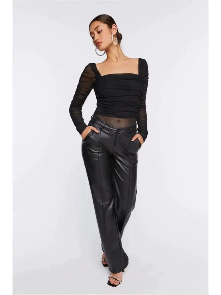 Grape Miki Jumpsuit Mesh Pleats And Elegance Square Collar