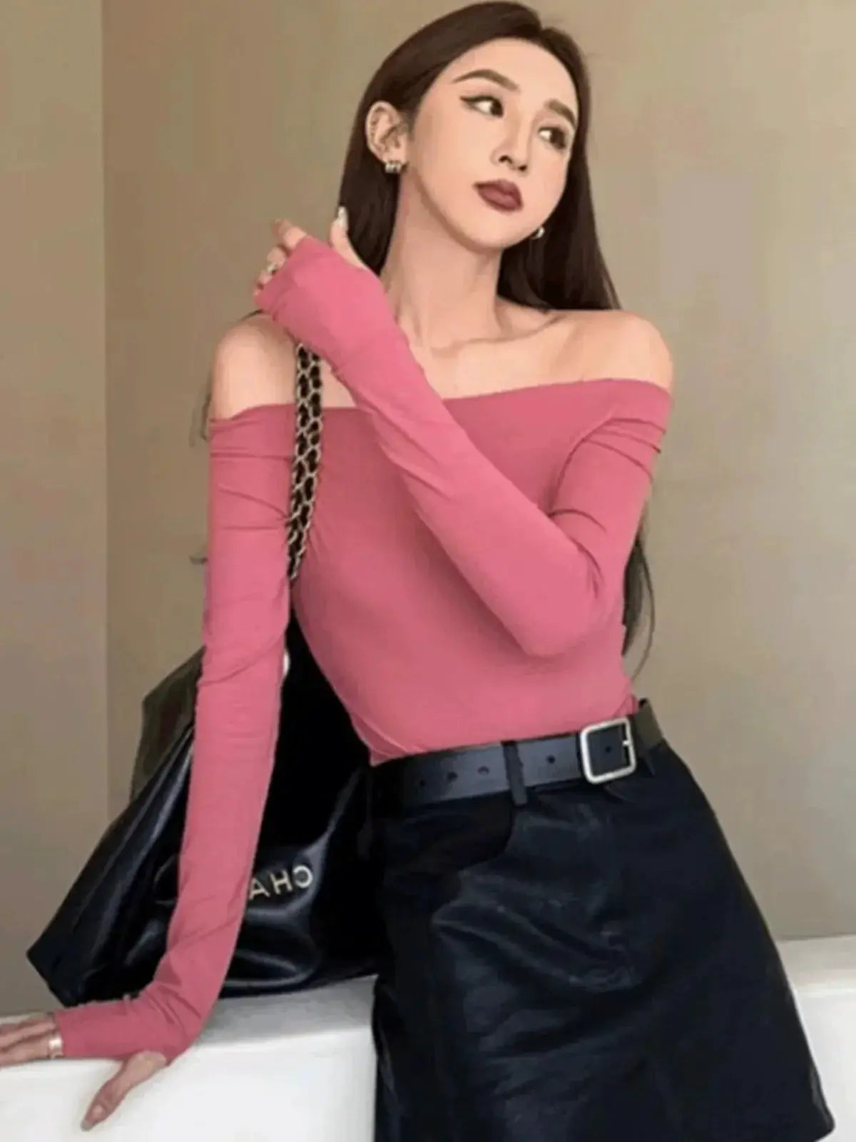Chantilly Black French Style Off Shoulder Top Autumn Fashion