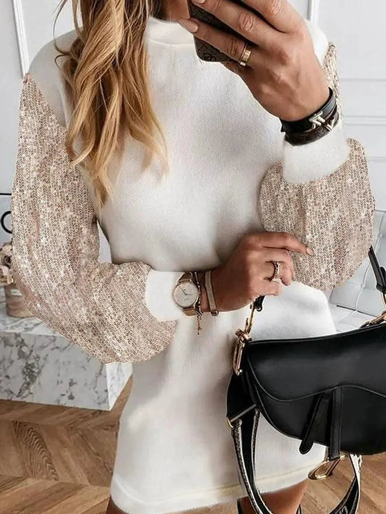 2024 Fall Winter Sleeve Sequin Dress Elegant Evening Wear