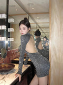 Shimmering Chain Detail Mini Dress: Fall Fashion Glow Chic