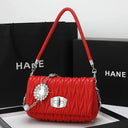 Glam Rhinestone Leather Crossbody Bag Elegant Underarm Carry