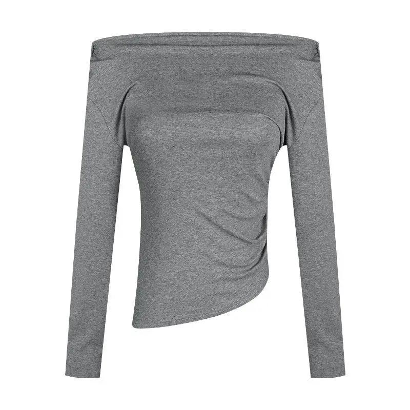 Gray Spring Fashion Crop Top Off Shoulder Shirt Chic