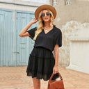 Dilamon Waist-Tight Sexy V-neck Short Sleeve Dress For Women