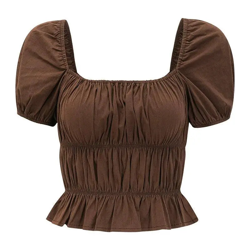 Go Girl Retro Square Collar Puff Sleeve Blouse Vintage Style