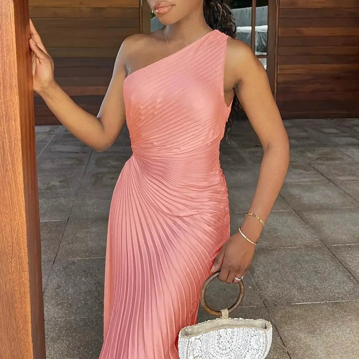 Glossy One Shoulder African Dress Stylish Summer Chic