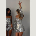 Glamorous Sequined Silver Dress Stylish Socialite Fashion Statement