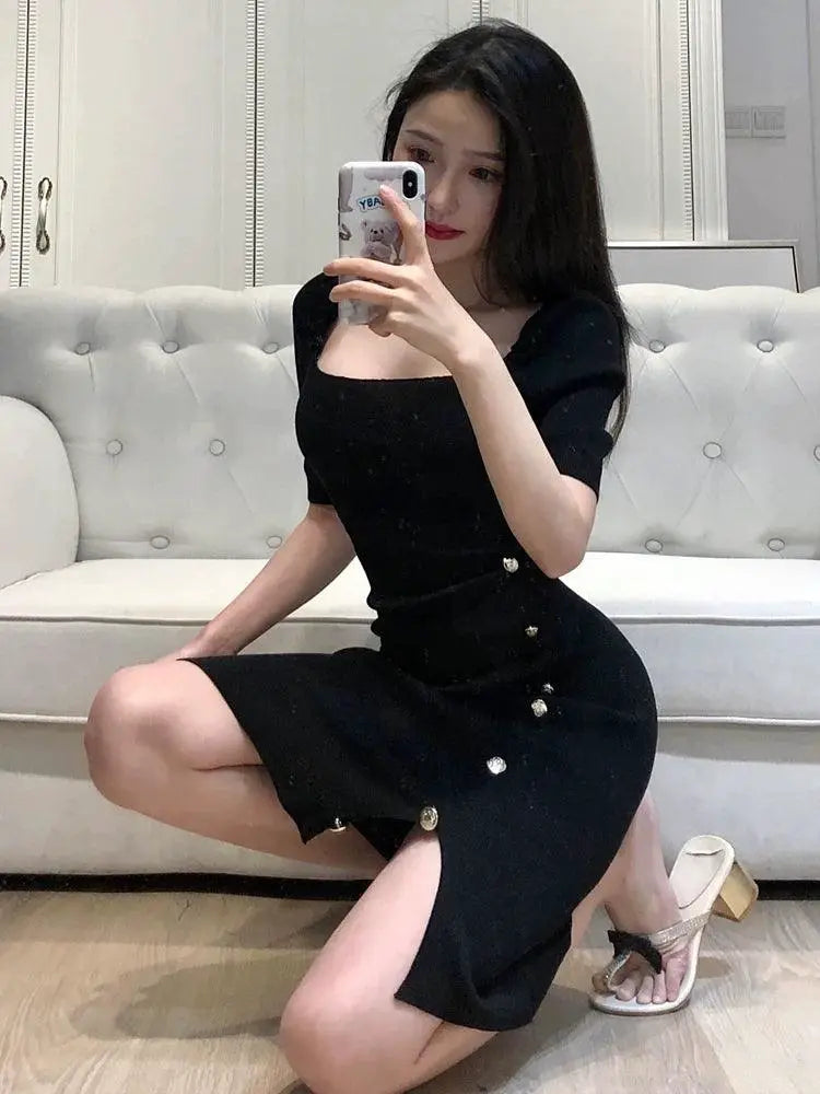 Women's Chic Square-Cut Collar Spring Dress 2021 Fashion