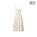 Ruched French Retro Square Collar Steel Ring Suspender Skirt