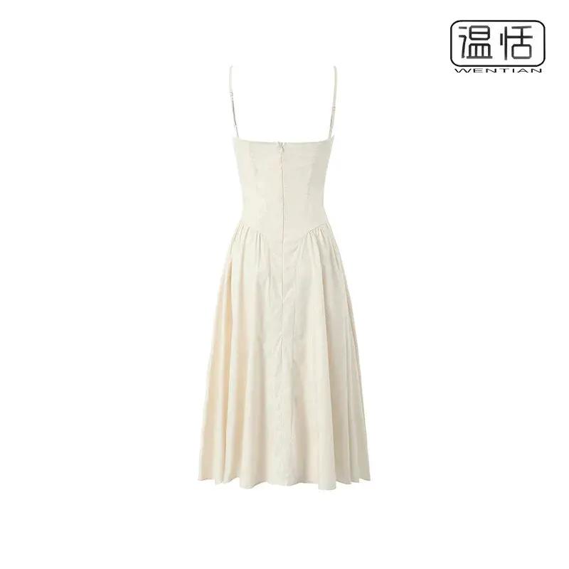 Ruched French Retro Square Collar Steel Ring Suspender Skirt - OurLum.com