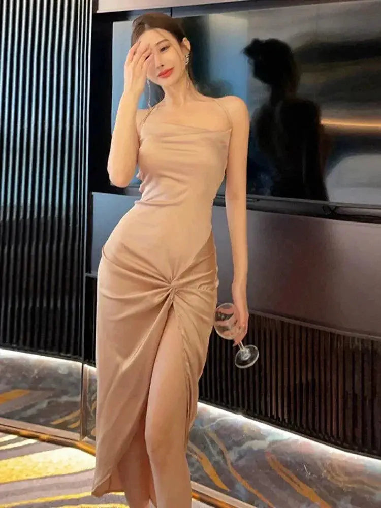Cross Summer Lace Up Sheath Dress Korean Style Midi Dress