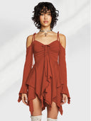 Ruched Asymmetrical Slim Fit Backless Sling Dress Style