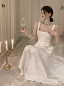 French Satin Sling Gown: Hepburn-Inspired Elegance Dress