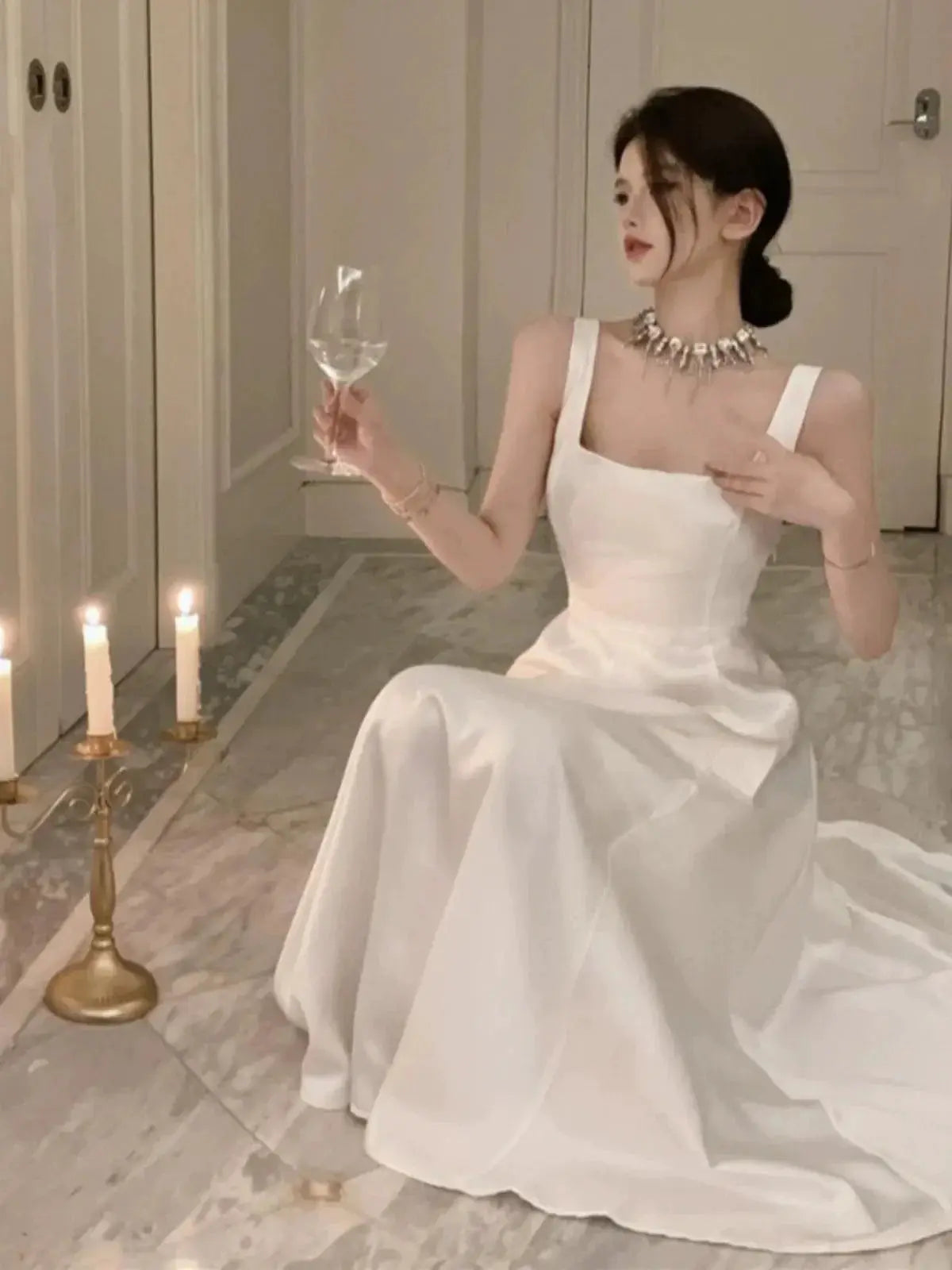 French Satin Sling Gown Hepburn Inspired Elegance Dress