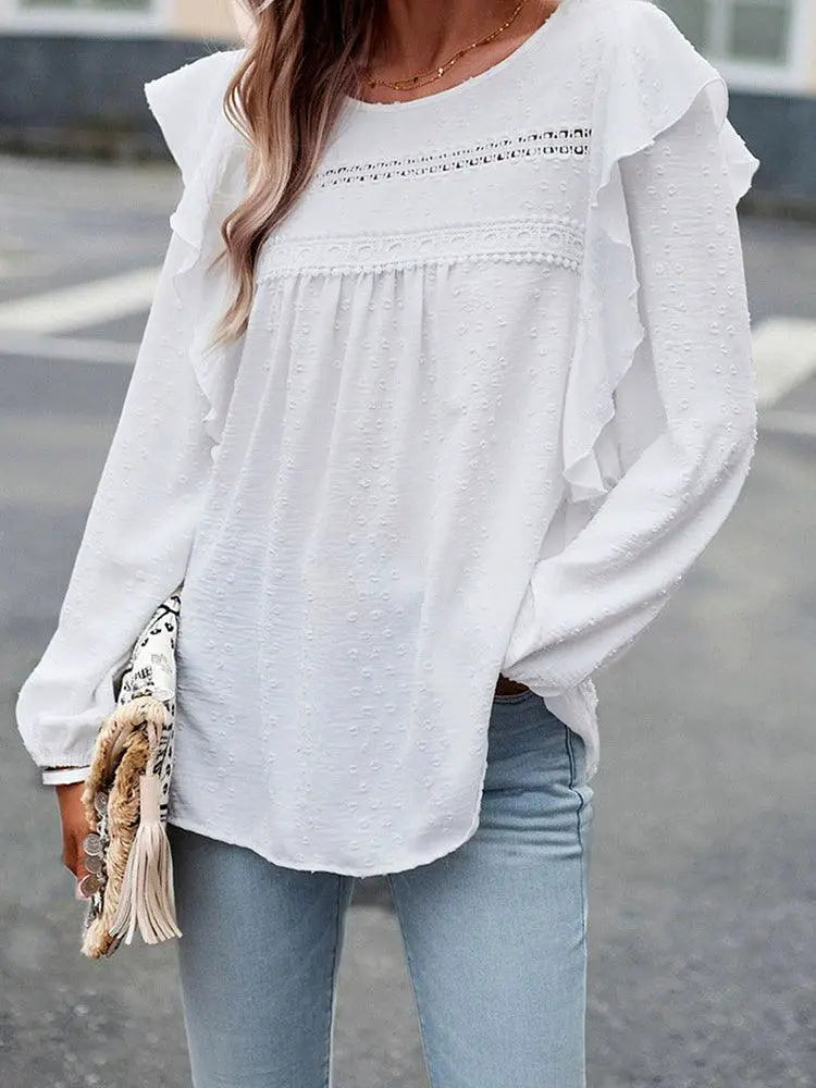 Polka Dot Jacquard Long Sleeve Lace Pullover Women