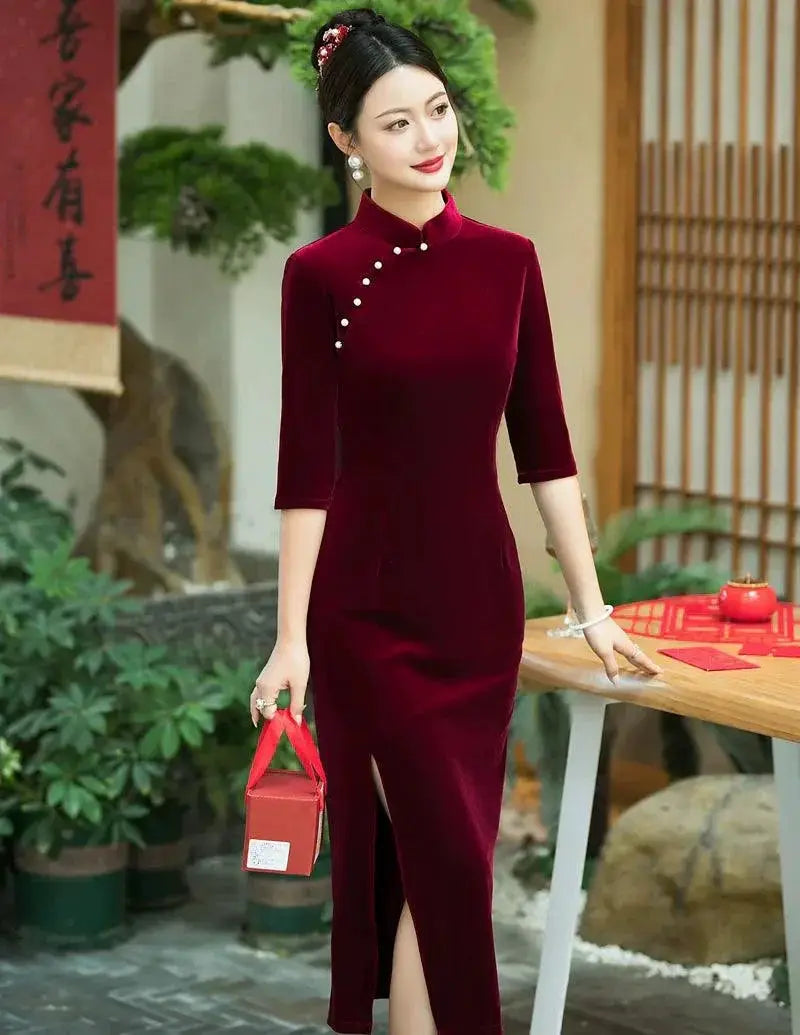 Elegant Mother Cheongsam Autumn Wedding Gown Versatile Wear