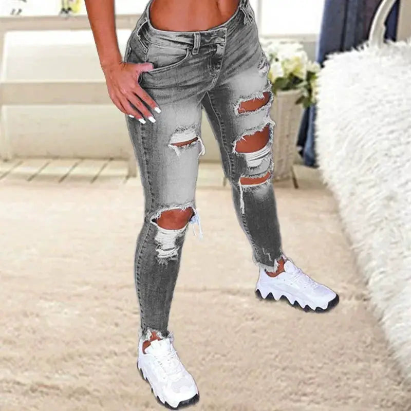 Brushed Stretch Denim Cargo Pants Womens Pencil Pants