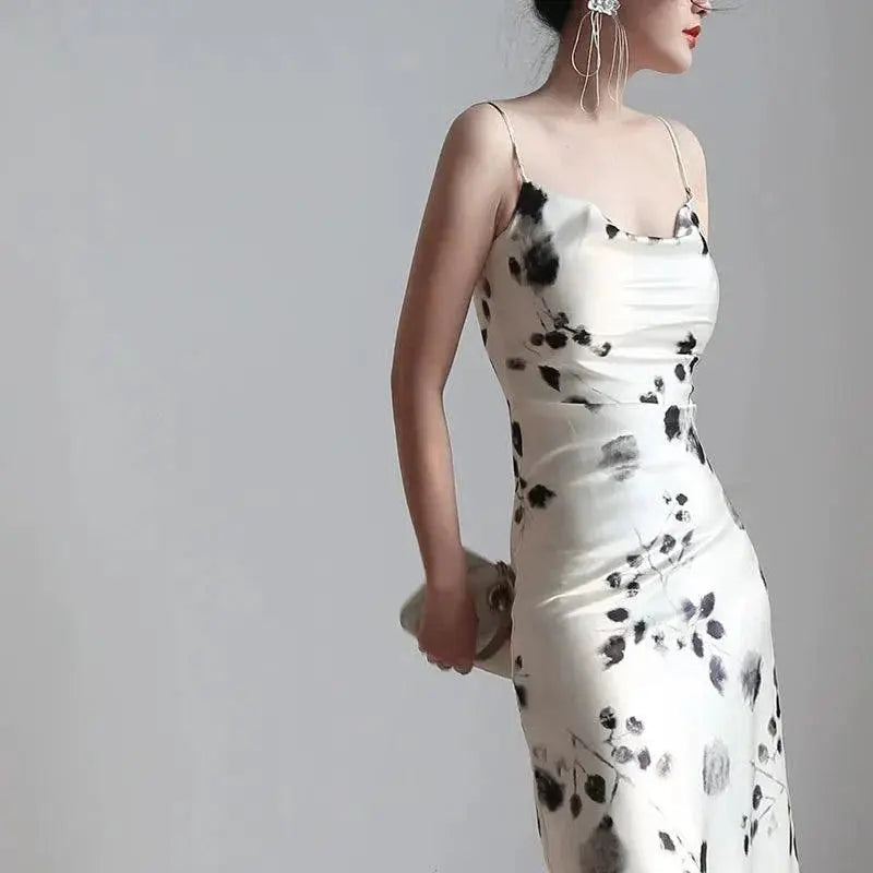 Satin Floral Fishtail Slip Dress For Summer Chic Elegance