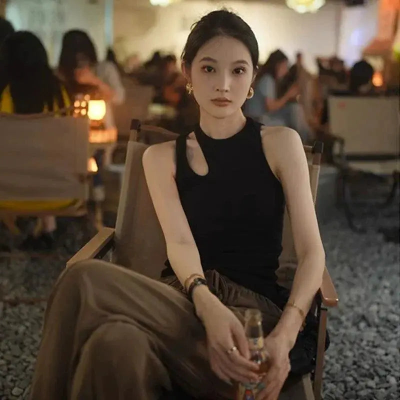 Beauty Back Black Sexy Sleeveless Camisole Top For Summer