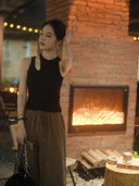 Beauty Back Black Sexy Sleeveless Top Camisole for Summer