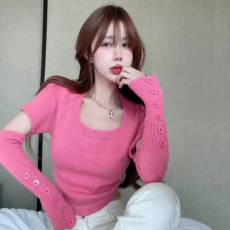Convertible Sleeves Sweater Korean Chic Versatile Design