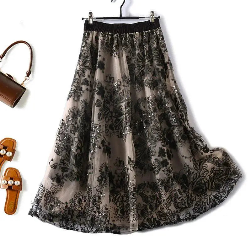 Embroidered Sequin Mesh Skirt Floral Elegance Fashionistas