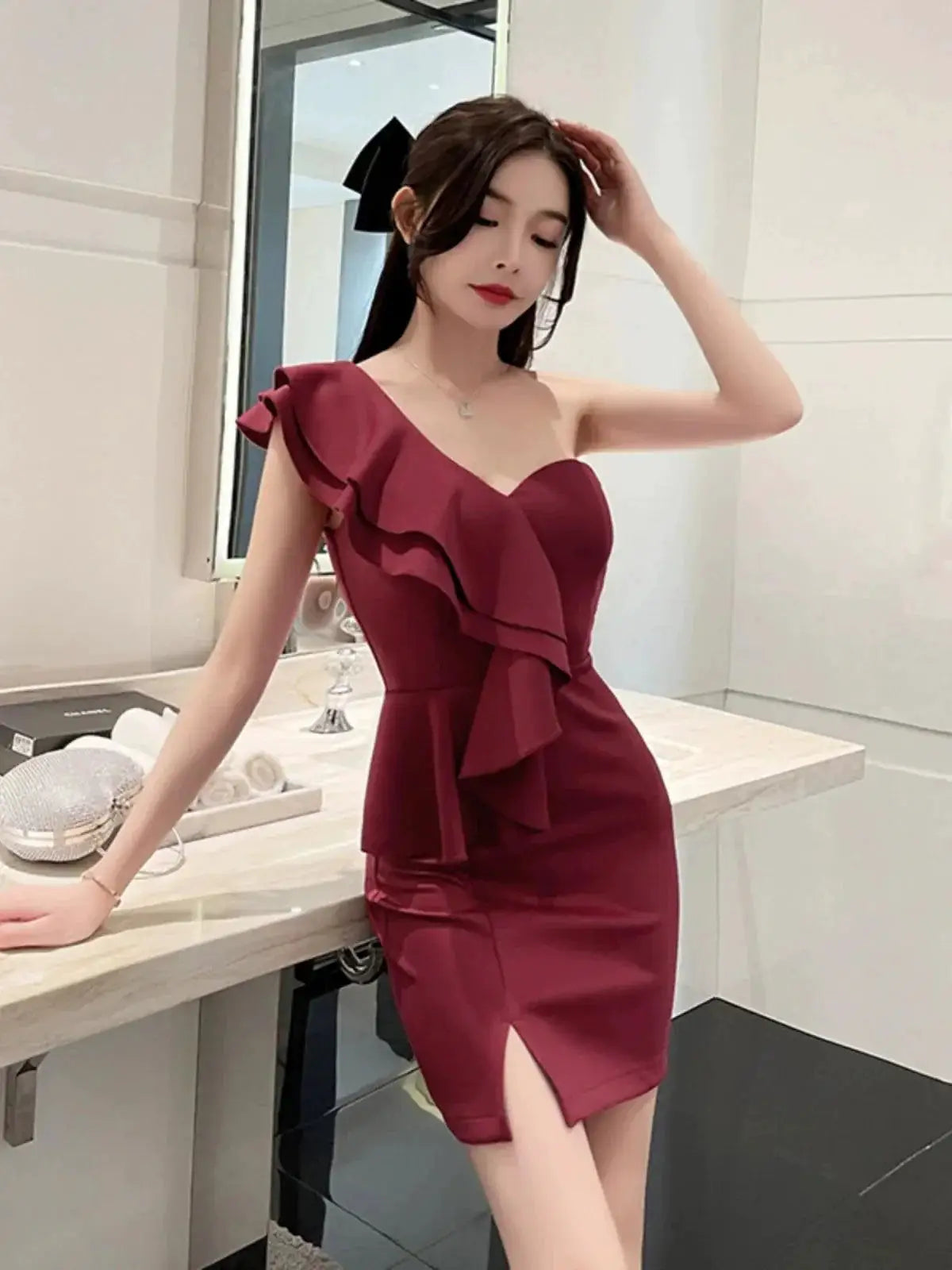 Korean V Neck Summer Dress Irregular Silhouette Elegance