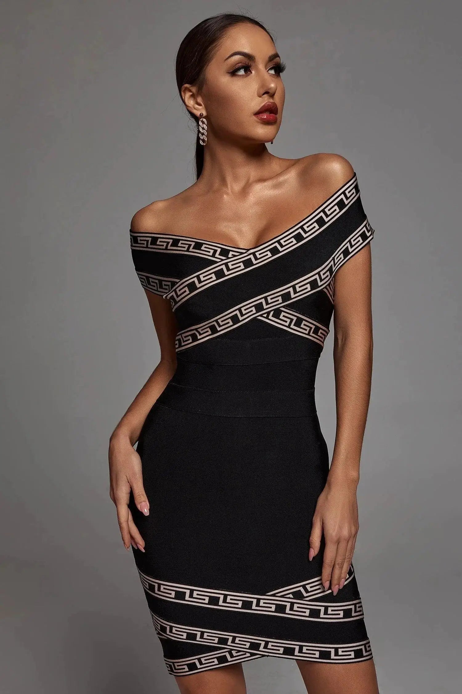Elegant Black Jacquard Dress Retro French Style Statement