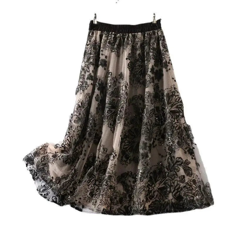Embroidered Sequin Mesh Skirt Floral Elegance Fashionistas