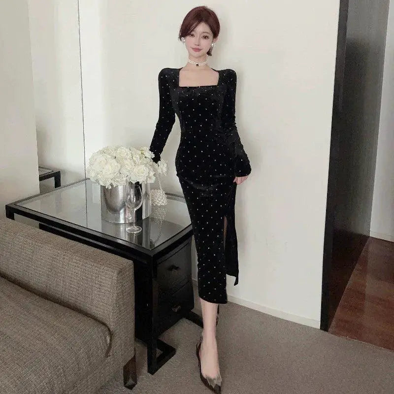 Bronzing Velvet Banquet Dress Luxurious Winter Evening Gown
