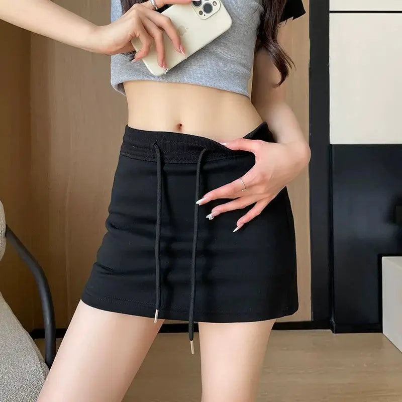 Summer Drawstring Sports Skirt Cotton Blend Mini Fashion