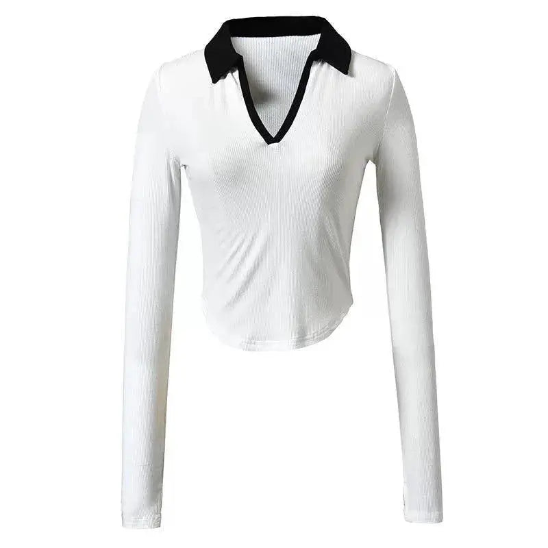 Lapel Contrast Color Maternity Sports Tee for Pregnant Women