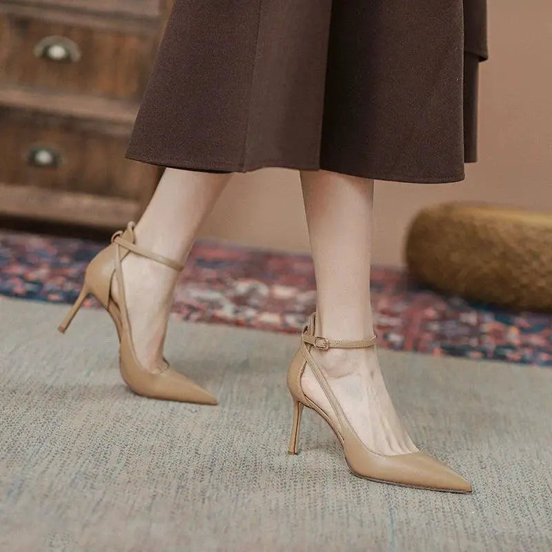 Feiyan Khaki High Heel Shoes Ankle Strap Elegance For Women
