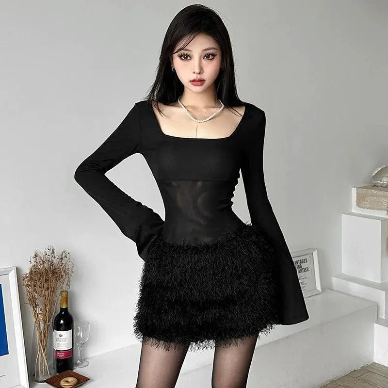 Sylcue Long Sleeve Dress Slim Fit Elegant Apparel Collection