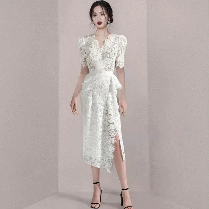 Chic V Neck Lace Dress for Elegant Summer Spring Style