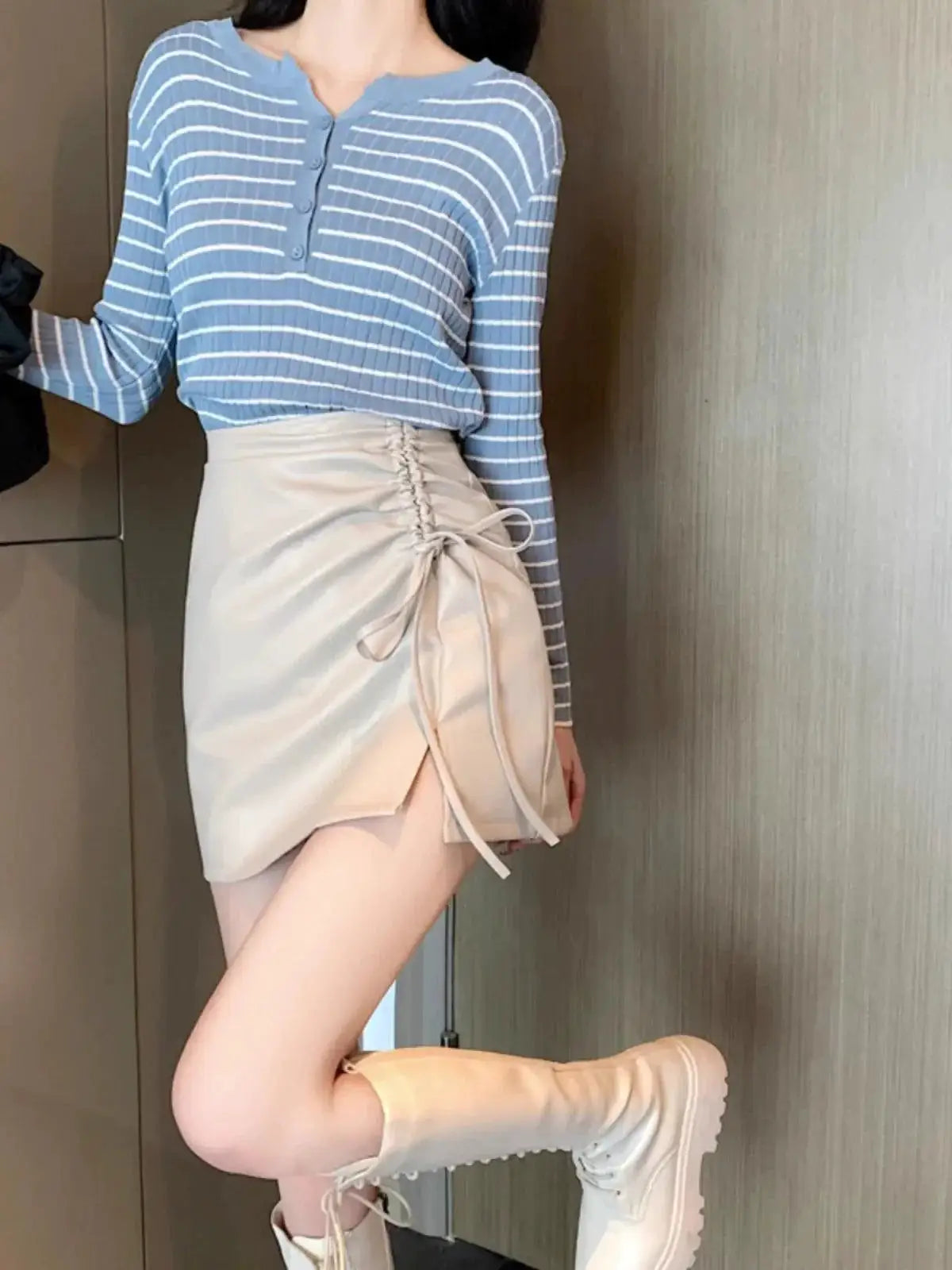 Black Leather Sheath Skirt European Chic Autumn Style