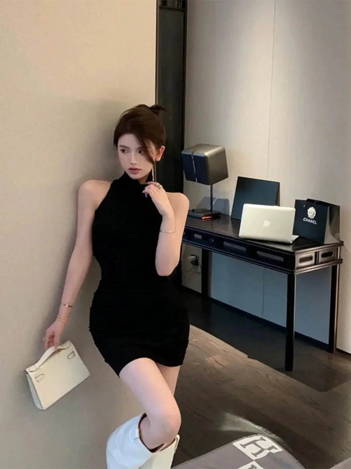 Spring Chic Sleeveless Pile Collar Dress For Spring Wear