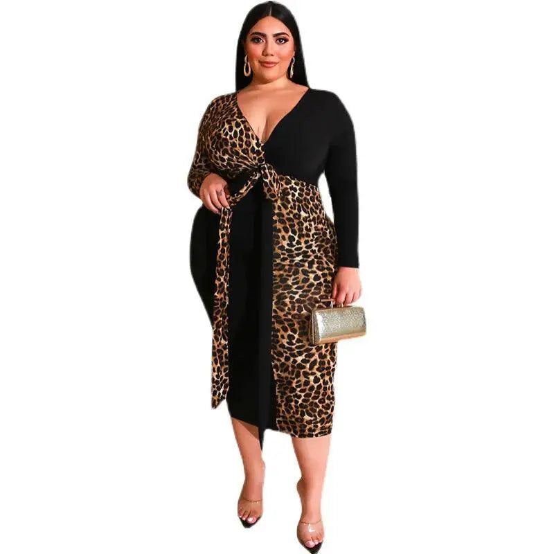 Leopard Lace V Neck Dress Sophisticated Women Apparel