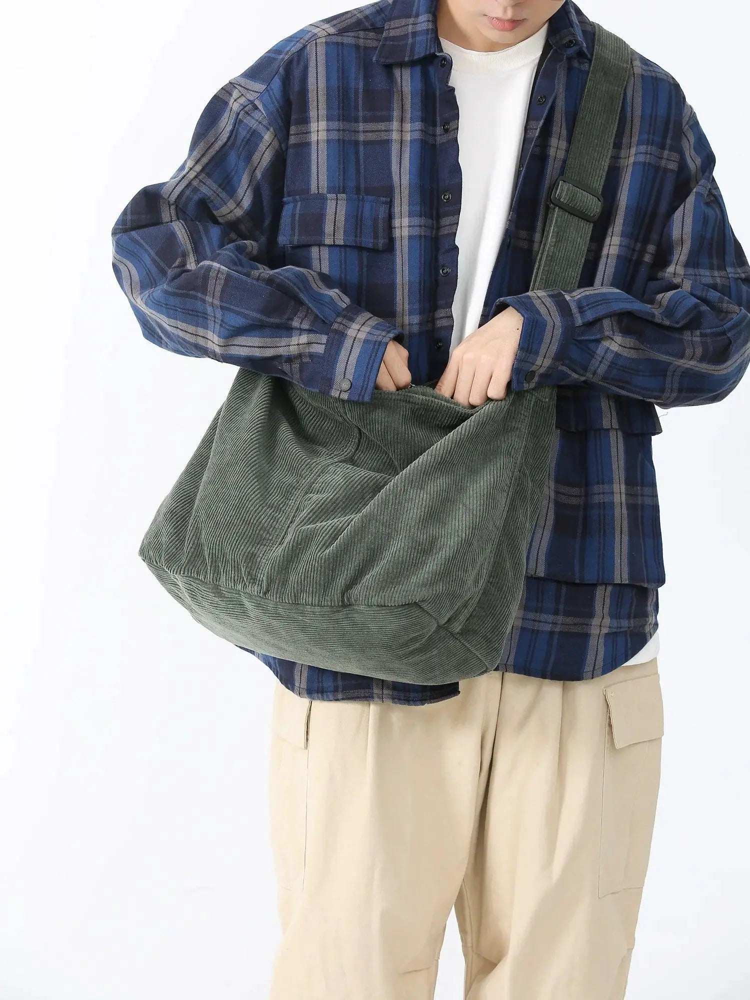 Casual Plaid Corduroy Crossbody Bag Womens Purse Everyday